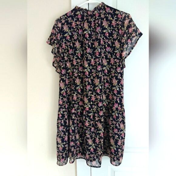 Loft navy flounce dress size M - Picture 2 of 12